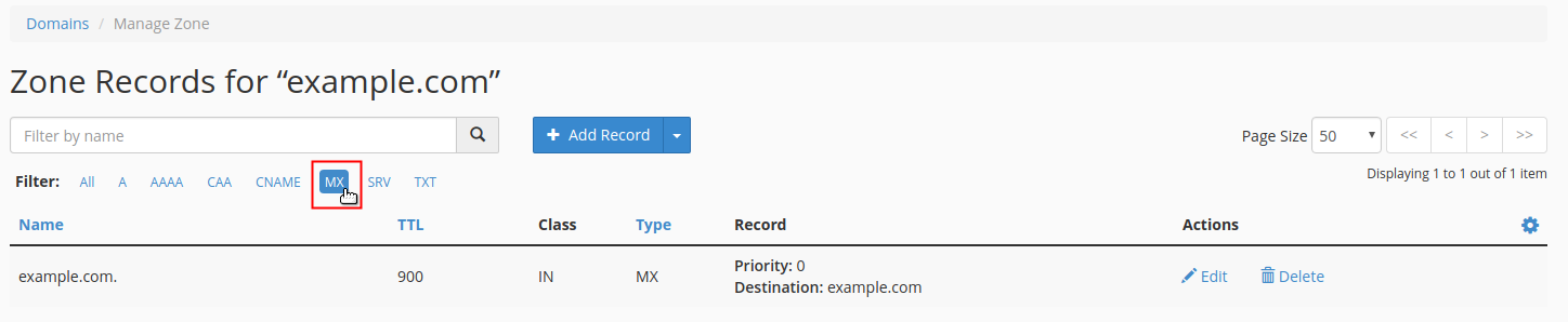 MX record in cPanel edit